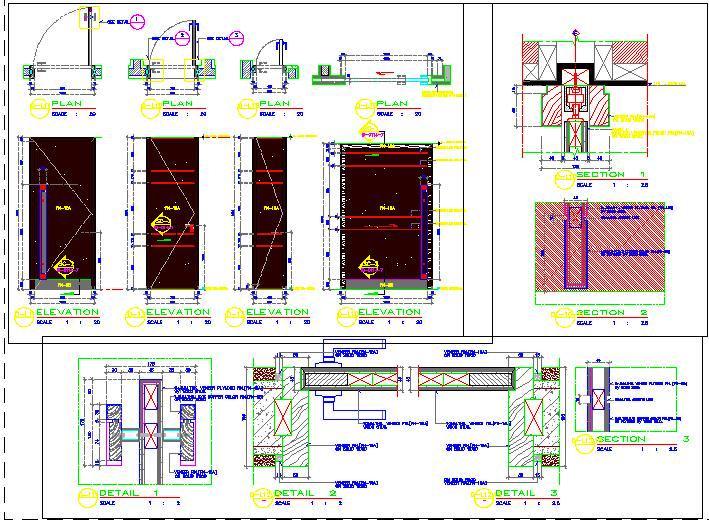 Wooden Flush and Sliding Door with Construction DWG Details